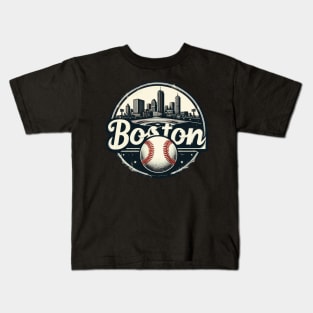 Boston Baseball Field Cityscape Retro Vintage Kids T-Shirt